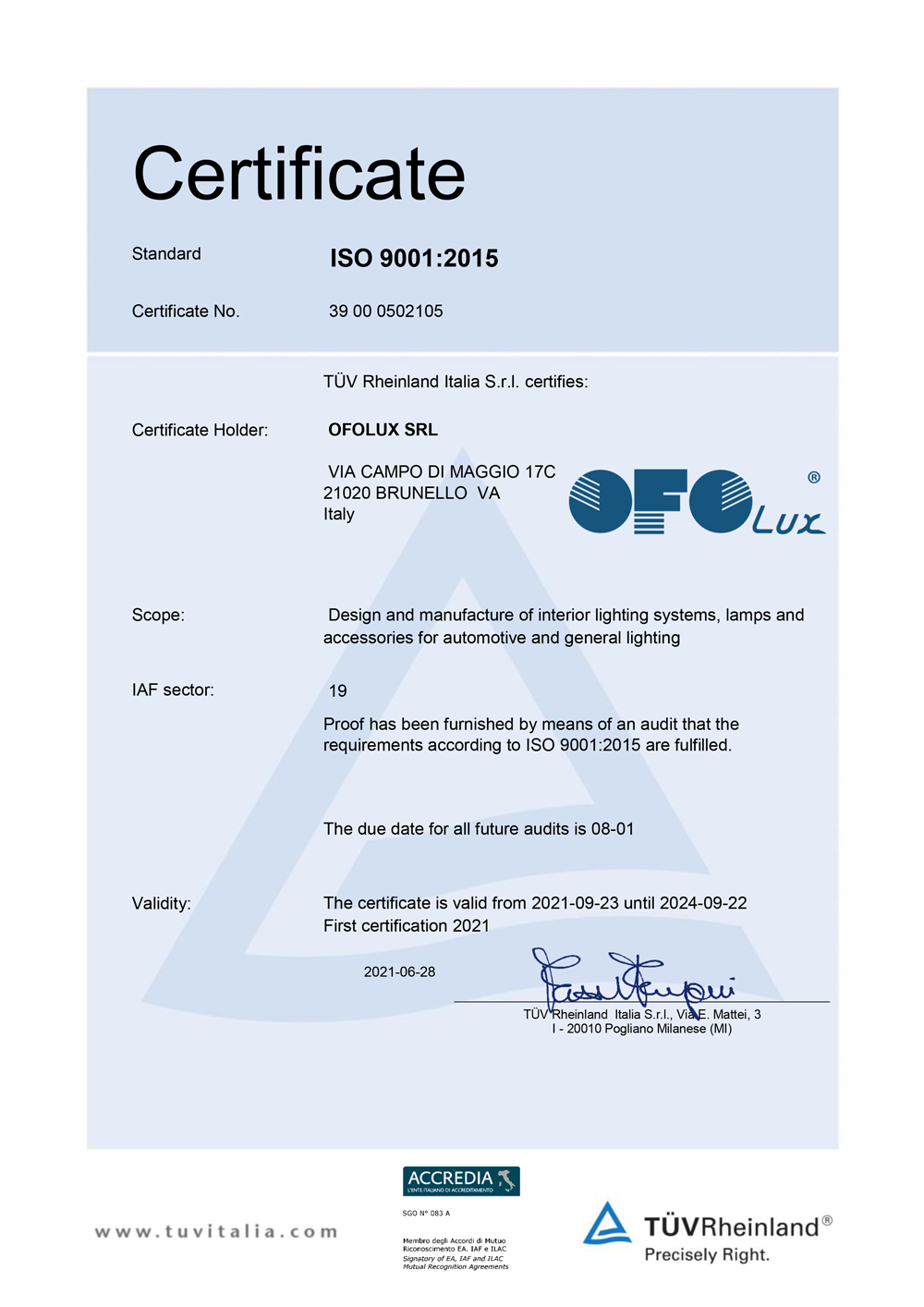 ofolux azienda certificata